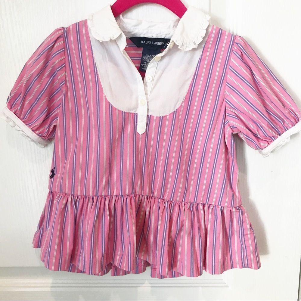 ⭐️RALPH LAUREN | Girls pink stripe peplum top 18 mo